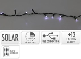 Vánoční solární LED světelný řetěz s časovačem a dálkovým ovládáním DODE 42 m studený bílý