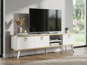 AKCIA TV stolík CAROL 160 cm, biela/zlatá II. akosť