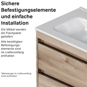 Skrinka s umývadlom 60 AM.PM Spike MPA-FHX0602HF-WCC0602WG závesná, 2 zásuvky, svetlý dub