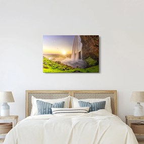 Obraz - Seljalandsfoss spoza vnútra jaskyne (90x60 cm)