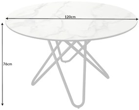 Jedálenský stôl Kruhový 120cm biely mramor keramický