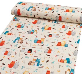 Biante Detské bavlnené posteľné obliečky do postieľky Sandra SA-655 Mačací svet modro-červený na krémovom Do postieľky 90x120 a 40x60 cm