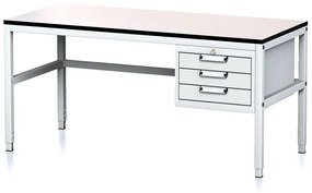 Nastaviteľný dielenský stôl MECHANIC II, 3 zásuvkový box na náradie, 1600x700x745-985 mm, sivá/sivá