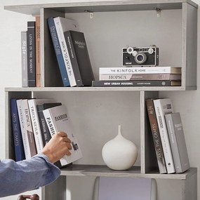 Knižnica, voľne stojaca dekoratívna polica so 6 úrovňami, greige sivá