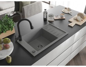 Mexen Elias, 1-komorový granitový drez 795x480x200 mm a drezová batéria Elia, šedá, 6511-71-670101-70-B