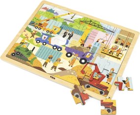 Puzzle na podstavci Viga 44585 48 dielikov - spoznávanie stavebných strojov