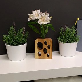 AMADEA Drevená váza obdĺžniková s otvormi, masívne drevo, výška 12 cm