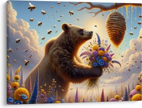 Obraz - Medveď a včielky (70x50 cm)