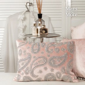 Ružový zamatový vankúš s ornamentmi Paisley - 45*15*35cm