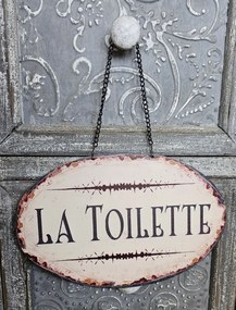 Závesná kovová ceduľa s retiazkou La Toilette - 23*15 cm
