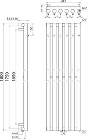Sapho Sapho, PILON vykurovacie teleso 270x1800mm, so 4 háčikmi, čierna mat, IZ132T