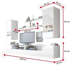 Obývacia stena ELPASO 41 - biela/biela lesk / nie