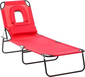 Outsunny Skladací Slnečný Ležadlo Reclining 4 Polohy Chaise Longue 3 Vankúše Červené | Aosom