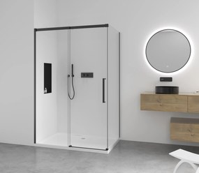 Cerano Lantono, sprchovací kút s posuvnými dverami 150(dvere) x 80(stena) x 195 cm, 8mm číre sklo, čierny profil, CER-CER-433205