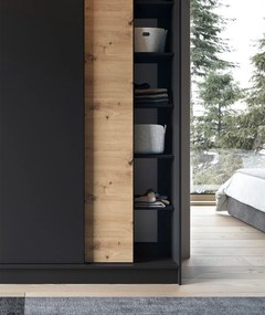 Šatní skříň Esville 180 cm dub Artisan/černá