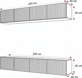 Závesná TV zostava Dorothy drážkovaná kašmír 200 cm