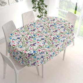 Biante Bavlnený oválny obrus Sandra SA-495 Dúhové kolibríky medzi kvetmi 140x220 cm