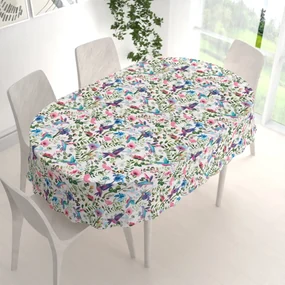 Biante Bavlnený oválny obrus Sandra SA-495 Dúhové kolibríky medzi kvetmi 120x140 cm