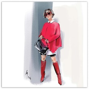 Gario Obraz na plátne Červená žena Paríž Móda - Irina Sadykova Rozmery: 30 x 30 cm