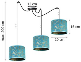 Závesné svietidlo Werona spider, 3x modré textilné tienidlo so vzorom, (výber z 2 farieb konštrukcie), g