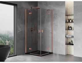 Mexen Mist-H Duo, 2-krídlový výklopný sprchový kút 70 x 70 cm, číre sklo, medený matný profil, 8A5-070L-070P-65-00