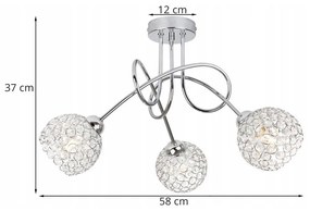 Stropné svietidlo CRYSTAL, 3x strieborné krištáľové tienidlo, CH