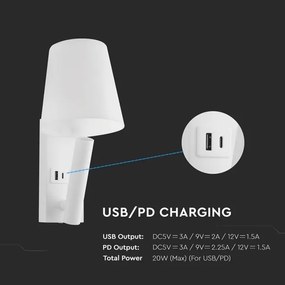 LED nástenné svietidlo s USB portom LED/2W/230V 3000K biela