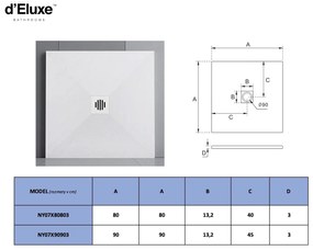 D‘Eluxe - SPRCHOVÉ VANIČKY - Sprchová vanička NYX NY07X -90xcm sprchová vanička štvorcová biela 80 3 80x80x3
