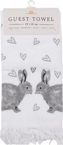 Biely froté kuchynský uterák s králikmi a srdiečkami Bunnies in Love I - 40*66 cm