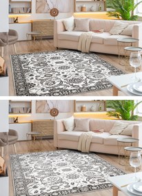 Koberec MATEO 8037/944 Kvety, s rámom, sivo - béžový