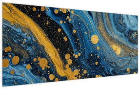 Obraz - Modrá abstrakcia so zlatom (120x50 cm)