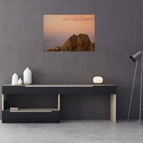 Sklenený obraz západu slnka v skalách (70x50 cm)