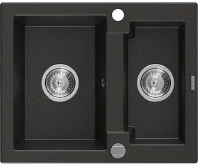 Mexen Carlos, granitový drez 582x475x177 mm, 1,5-komorový, čierna-zlatá metalíza, 6518581500-75