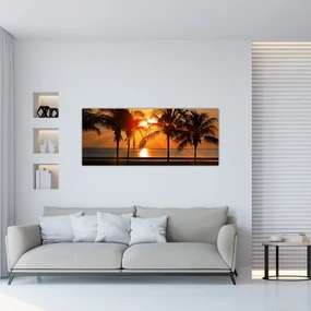 Obraz palmy v západe slnka (120x50 cm)