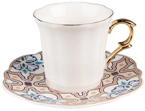 Biela porcelánová šálka s farebným tanierikom Cuppie - Ø 12*7 / 95 ml
