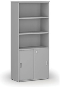 Kombinovaná kancelárska skriňa PRIMO GRAY, zasúvacie dvere na 2 poschodia, 800 x 420 x 1781 mm, sivá