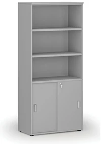 Kombinovaná kancelárska skriňa PRIMO GRAY, zasúvacie dvere na 2 poschodia, 800 x 420 x 1781 mm, sivá