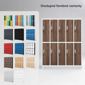 Šatňová skriňa BOZP 10-dverová biela/orech, 1360x1720x450 mm: BARTEK Eco Design