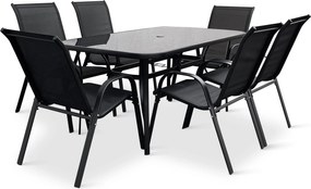 Noela Záhradný jedálenský set Klaudia čierny + 6x kovová stolička Ramada