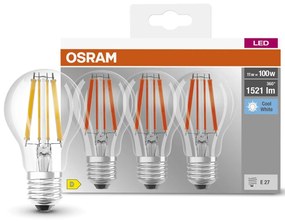 3PAK LED žiarovka E27 A60 CL 11W = 100W 1521lm 4000K Neutrálne 300° vlákno OSRAM BASE