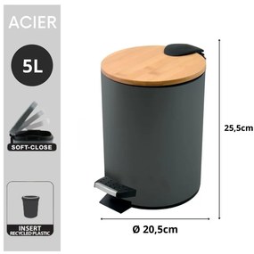 Tmavosivý nášľapný oceľový odpadkový kôš 5 l Adonis – Spirella