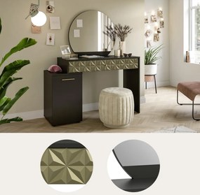 Toaletný stolík so zrkadlom Prismo, čierny/zlatý