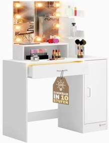 Toaletný stolík Jocelyn biela 90x38x137cm LED