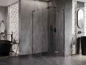 Mexen Lunar, L päťuholníkový sprchový kút s pravým sklonom 80 x 100 cm, 8mm číre sklo, grafitový profil, 831L-080P-100L-95-00-P