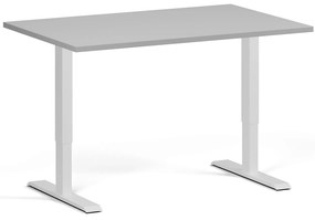 Výškovo nastaviteľný stôl, 120x80 cm, 1 motor, biela podnož, sivá
