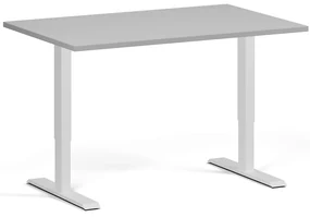 Výškovo nastaviteľný stôl, 120x80 cm, 1 motor, biela podnož, sivá