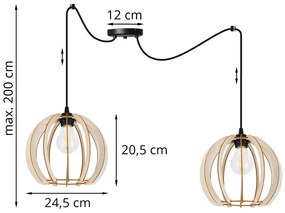 Závesné svietidlo Timber Spider 9, 2x drevené tienidlo