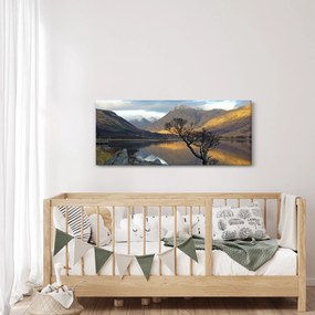 Obraz - Hory pri jazere (120x50 cm)