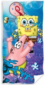 CARBOTEX - Dětská plážová bavlněná osuška SpongeBob - hrátky s Garym / 70 x 140 cm