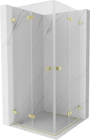 Mexen Lunar-F Duo, skladací sprchový kút 70 x 70 cm, 8mm číre sklo, zlatý matný profil, 836-070L-070P-55-00